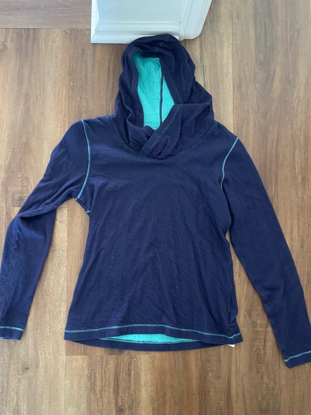 Columbia Navy Hooded Pullover with Teal Lining